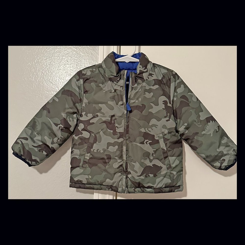 GAP 18-24M Dinosaur Camo-Blue Reversible Jacket